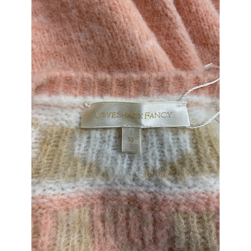 Loveshackfancy 'Dimples' Pink Acrylic Intarsia-Knit Cardigan Size XS