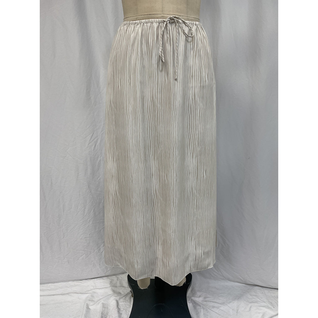 Atm Anthony Thomas White Melillo Striped Silk-Crepe Midi Skirt Size S