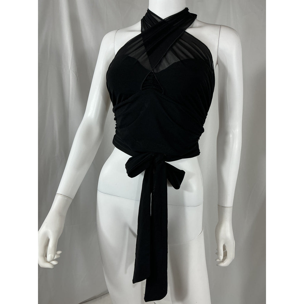 Majorelle 'Charlize' Black Nylon Halter Top Size S