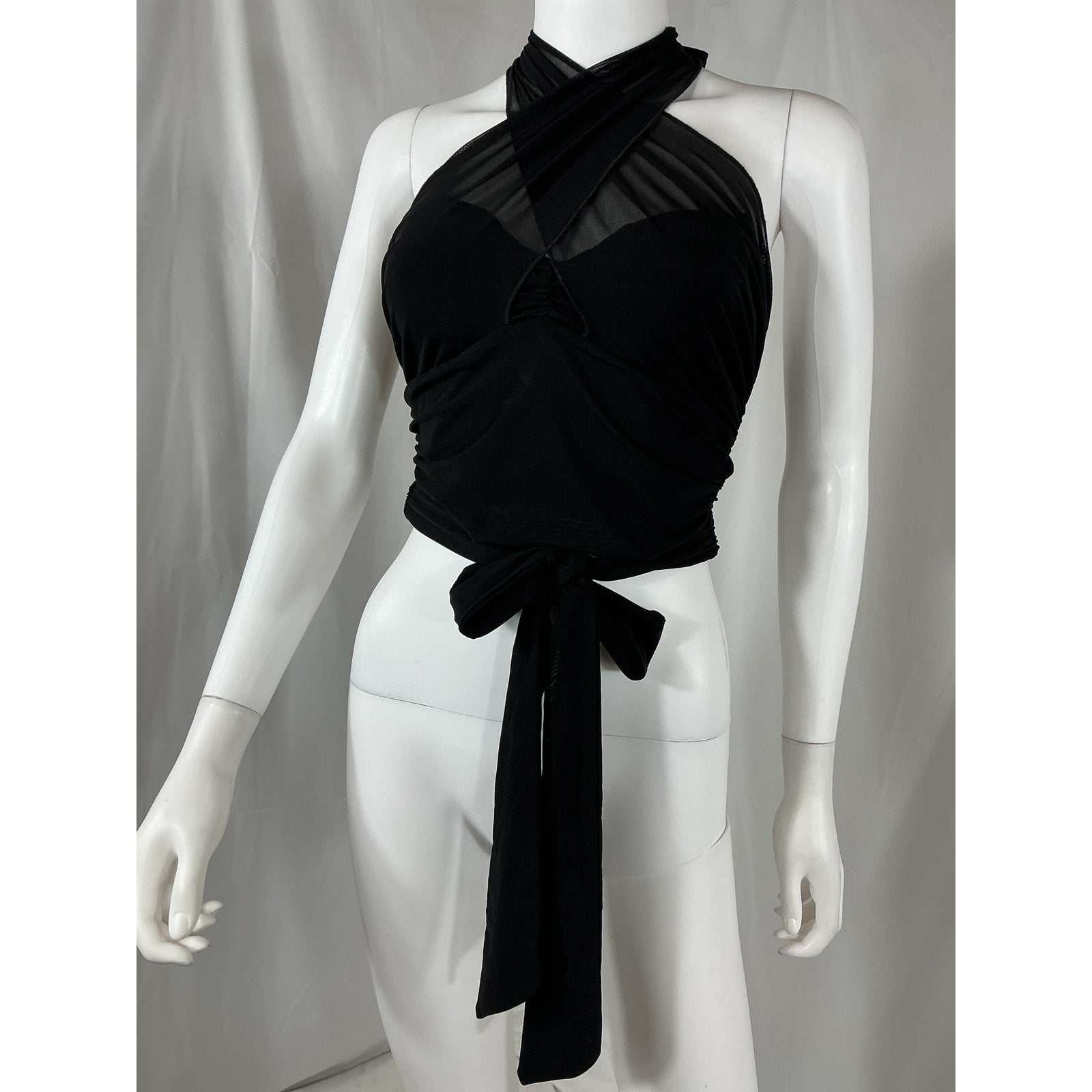 Majorelle 'Charlize' Black Nylon Halter Top Size S