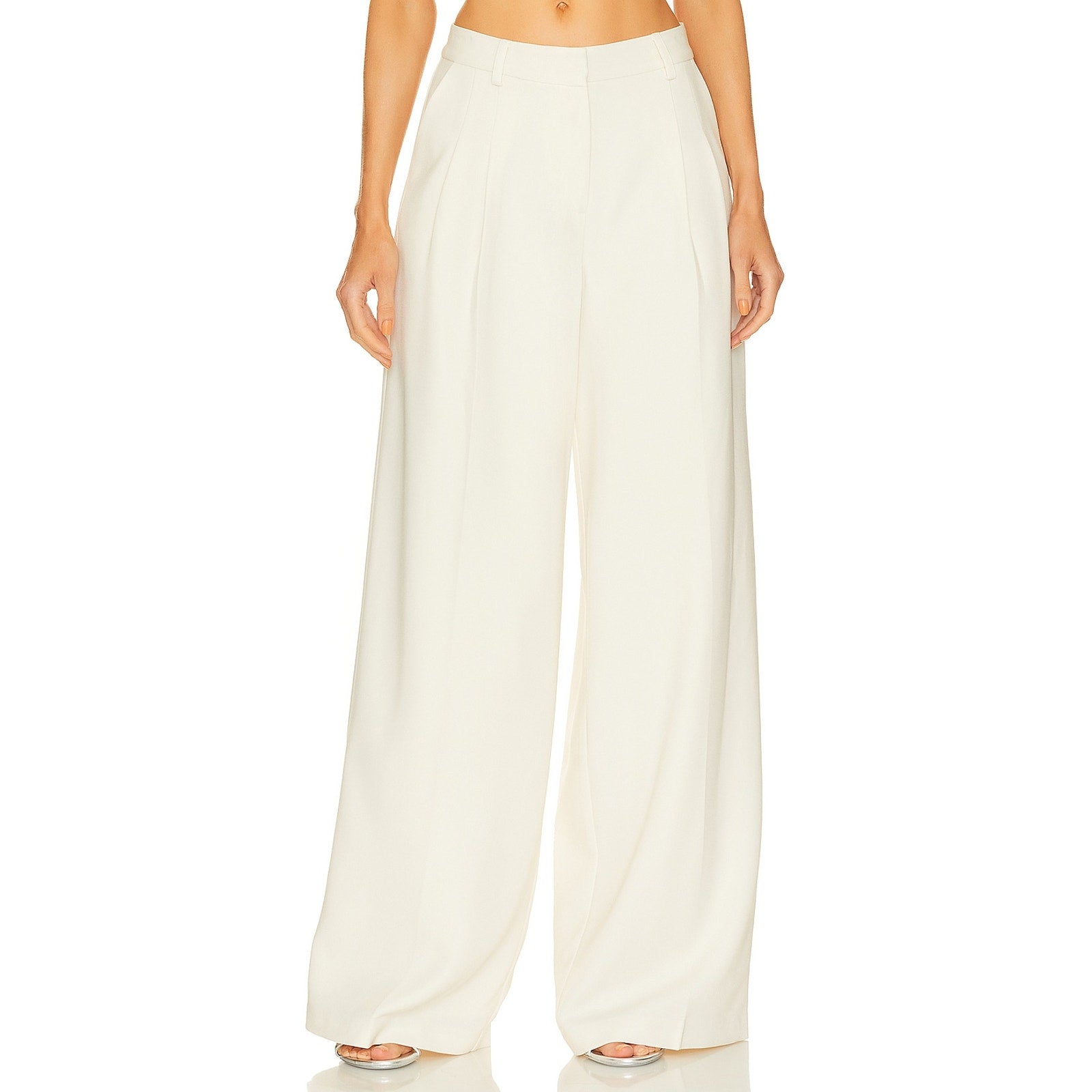 Simkhai 'Sanaz' White Crepe Pleated Trouser Size 4