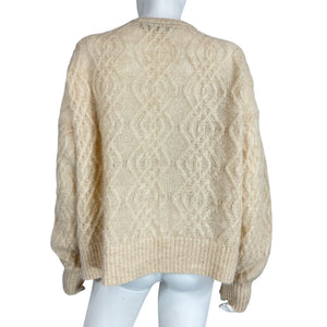 Jenni Kayne Cozy Beige Cable Crewneck Cardigan Size M