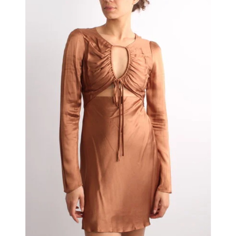 Shona Joy 'Felicity' Brown Long Sleeve Cut Out Front Mini Dress Size 2