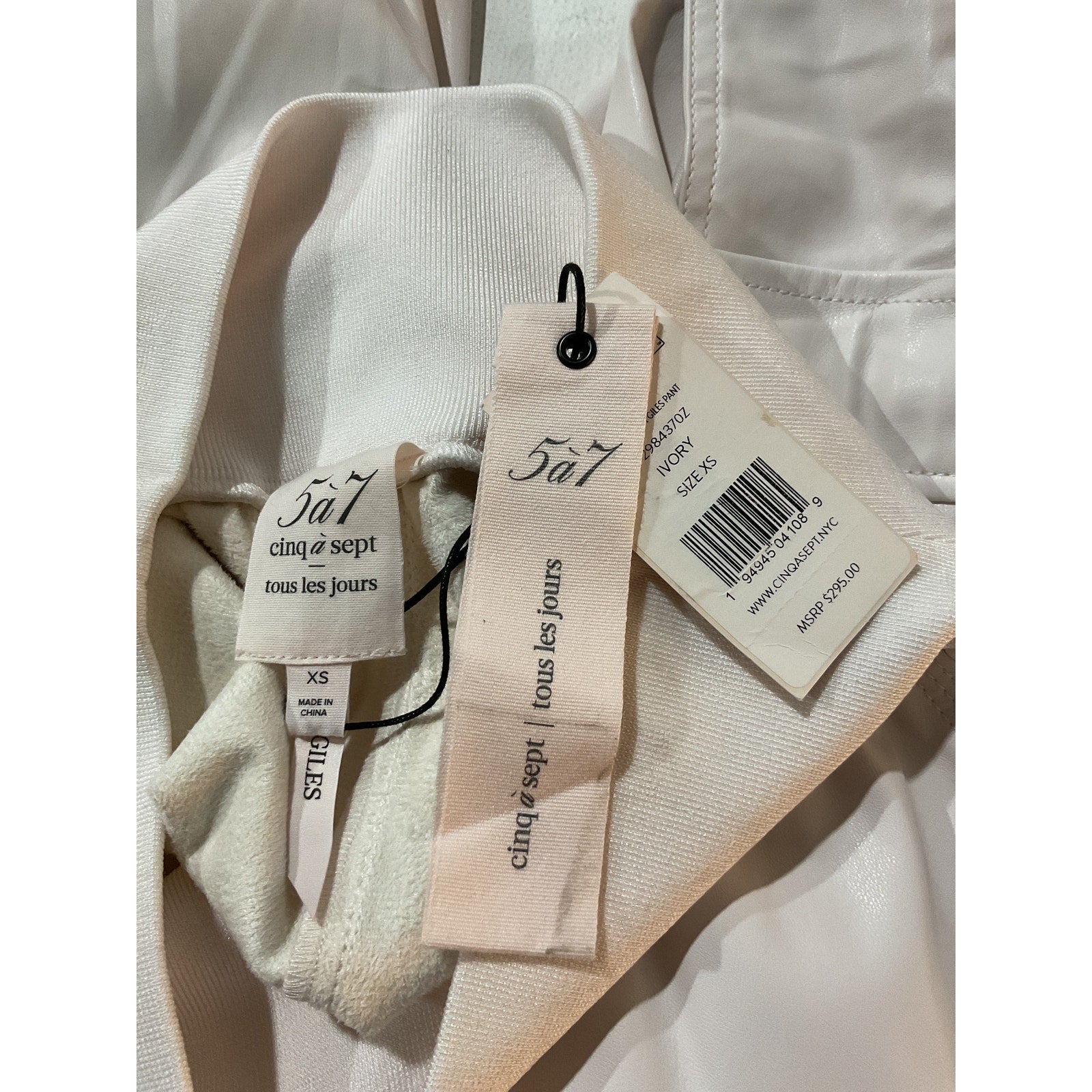 Cinq A Sept Faux Leather White Polyester Giles Pants Size XS - NWT