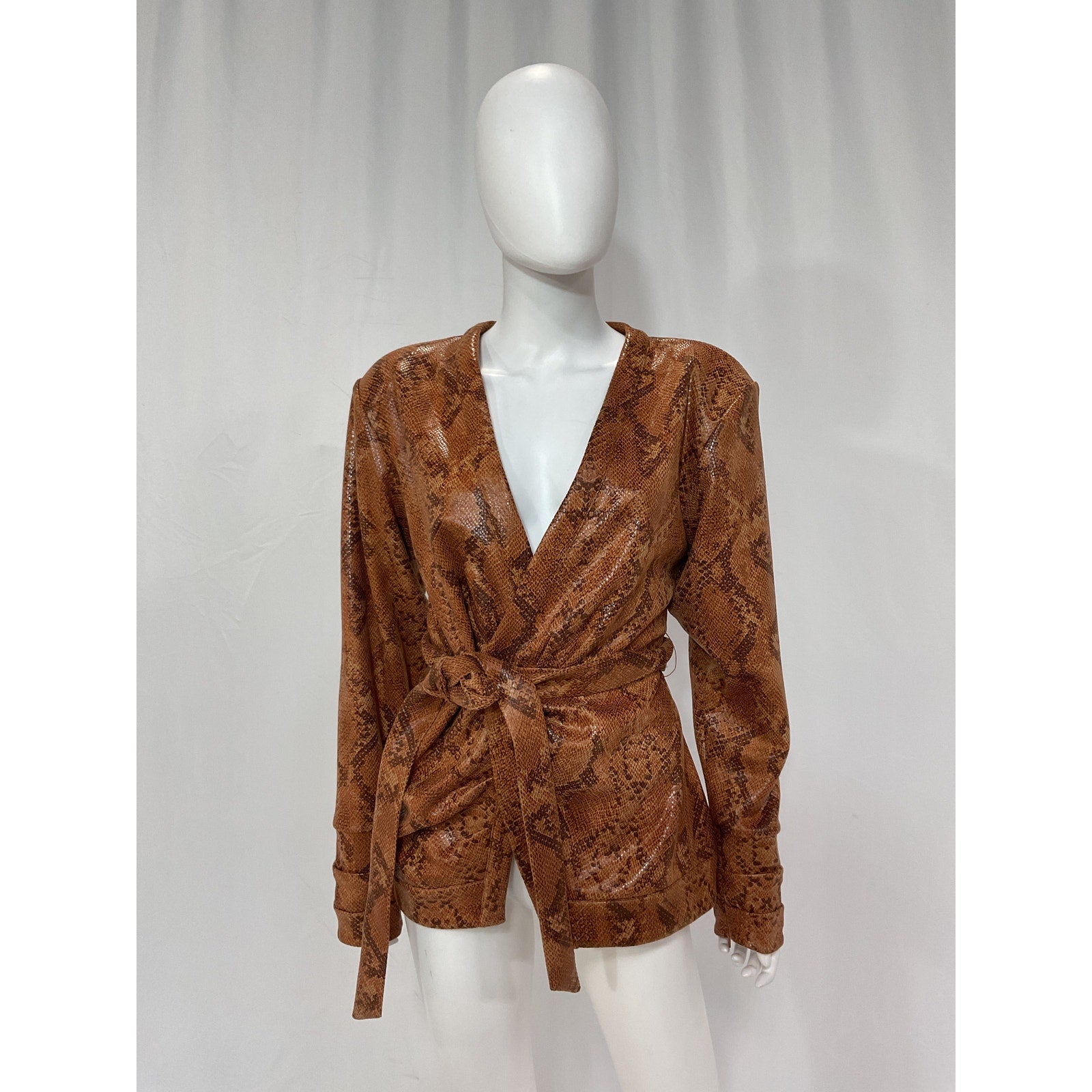 Michael Costello 'Madison' Brown Snakeskin Embossed Faux Leather Top Size M