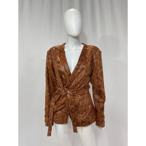 Michael Costello 'Madison' Brown Snakeskin Embossed Faux Leather Top Size M