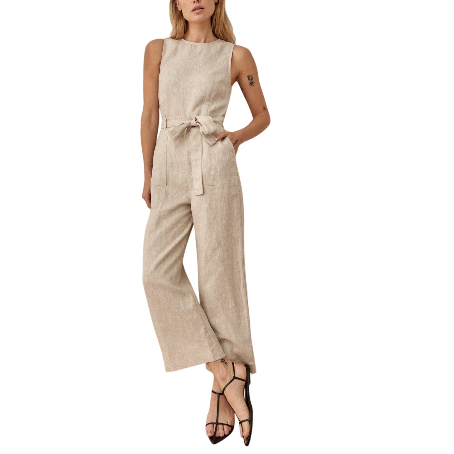 Reformation 'Naomi' Beige Linen Jumpsuit Size 12 - NWT