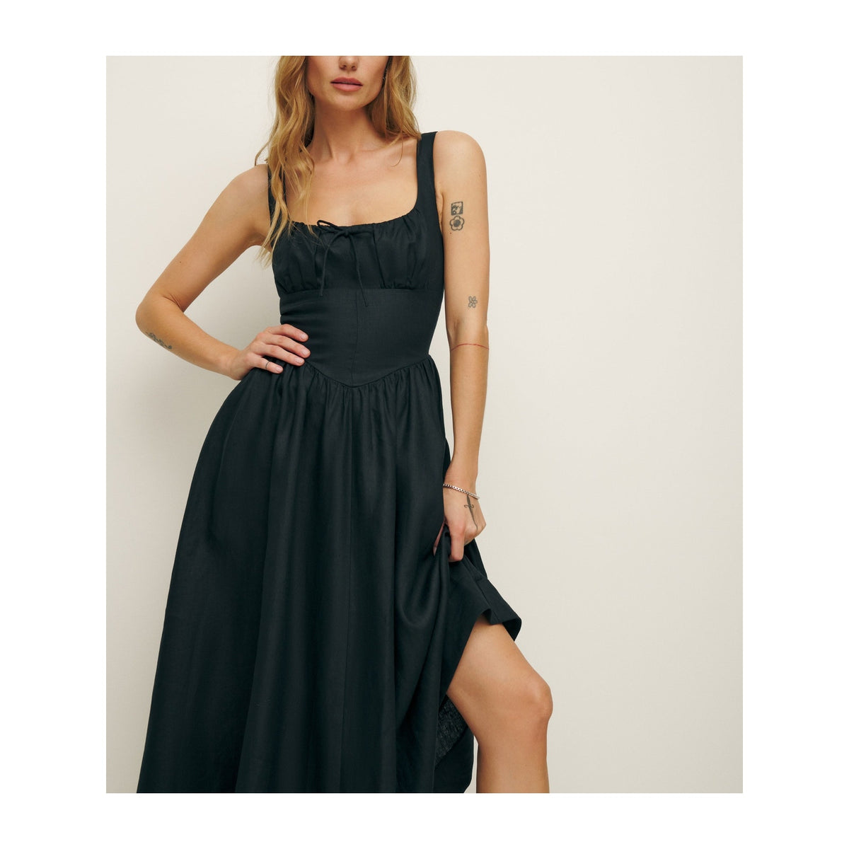 Reformation 'Balia' Black Linen Dress Size 4 - NWT