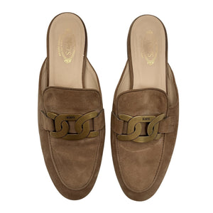 Tod's Suede Tan Chain Link Slippers Size 38.5 EU / 8.5 US