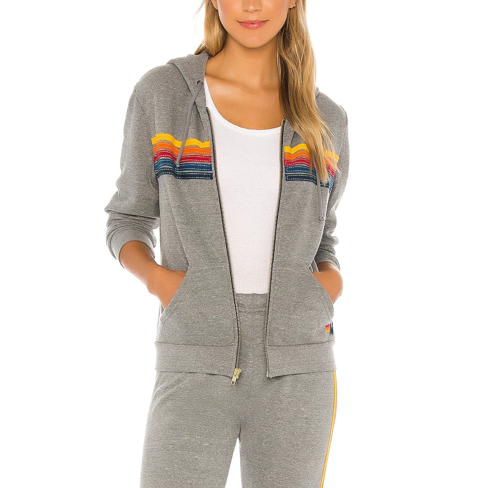 Aviator Nation '5 Stripe' Grey Polyester Zip Hoodie Size XS