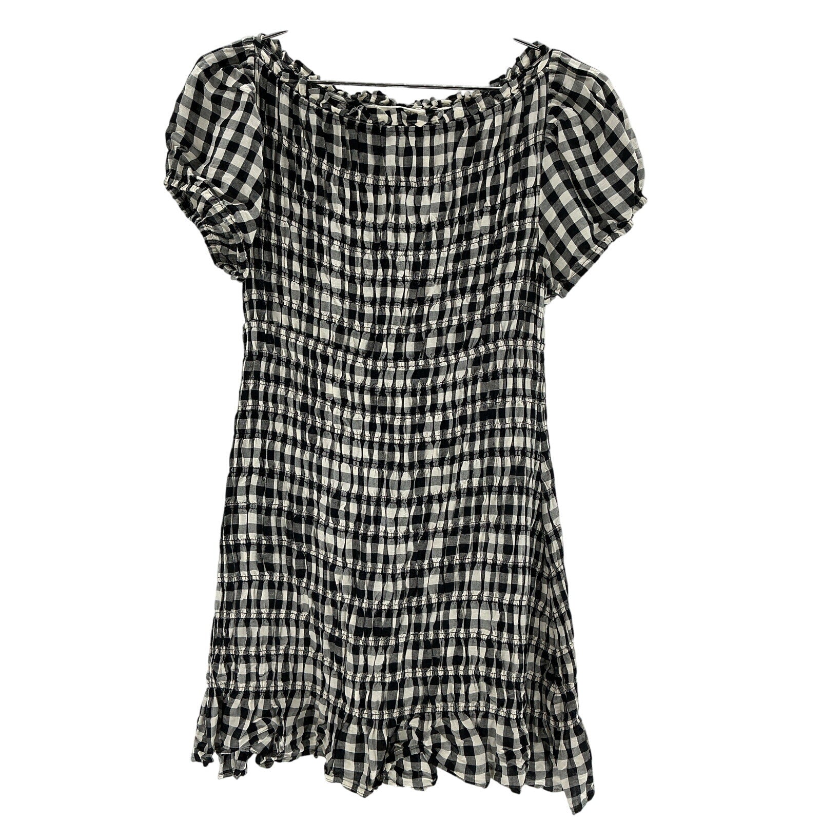 D�en 'Rizzo' Black Shirred Gingham Voile Mini Dress Size M