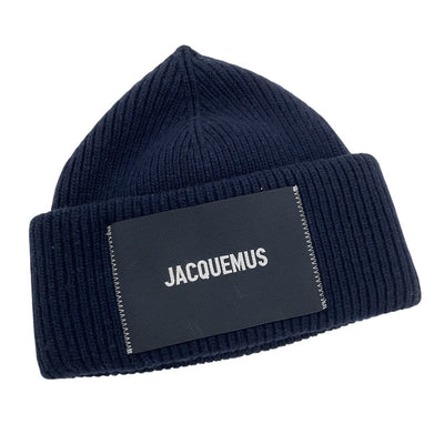 Jacquemus Ribbed Blue Logo Patch Beanie