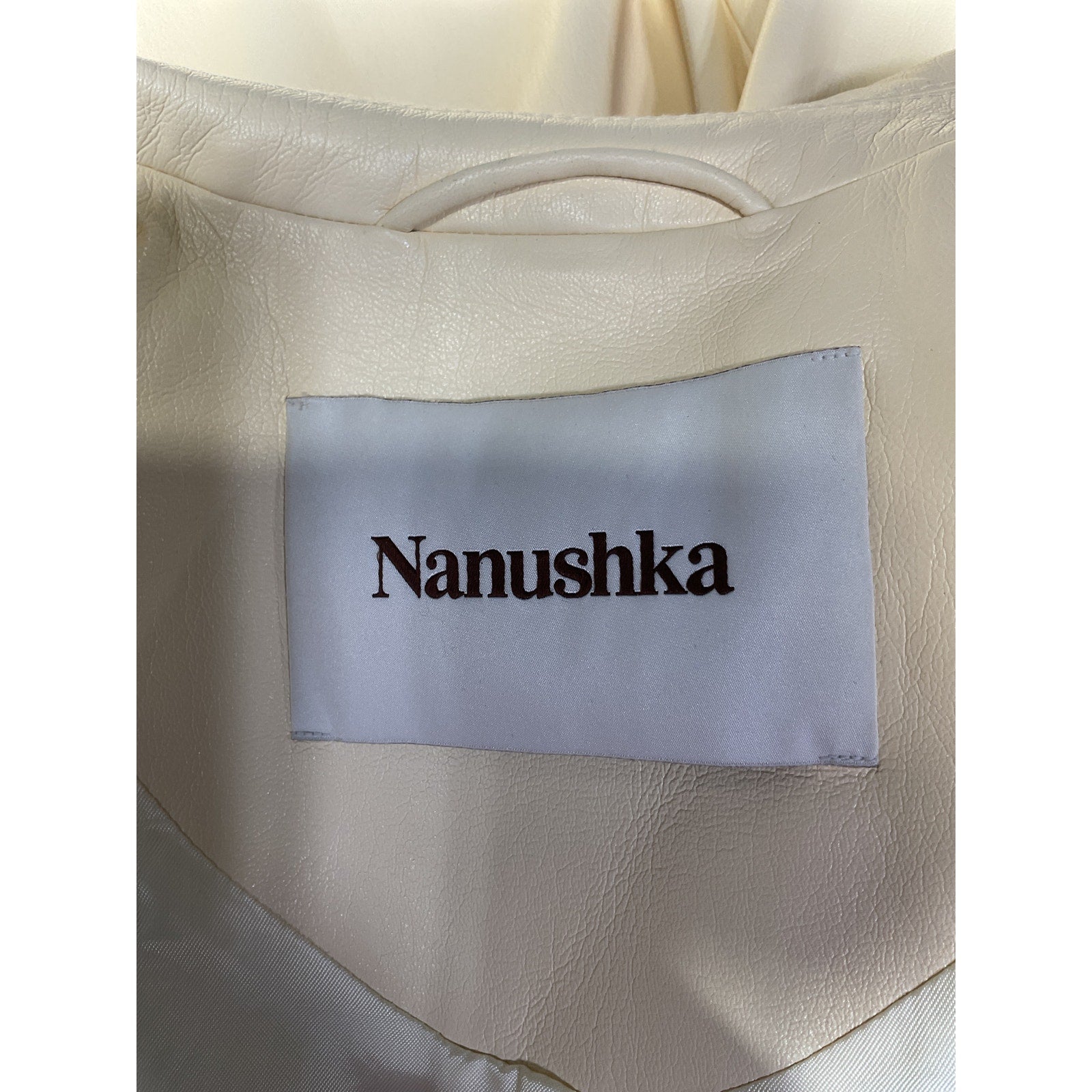Nanushka 'Mariko' Cream Polyester Belted Vegan Leather Blazer Size XS
