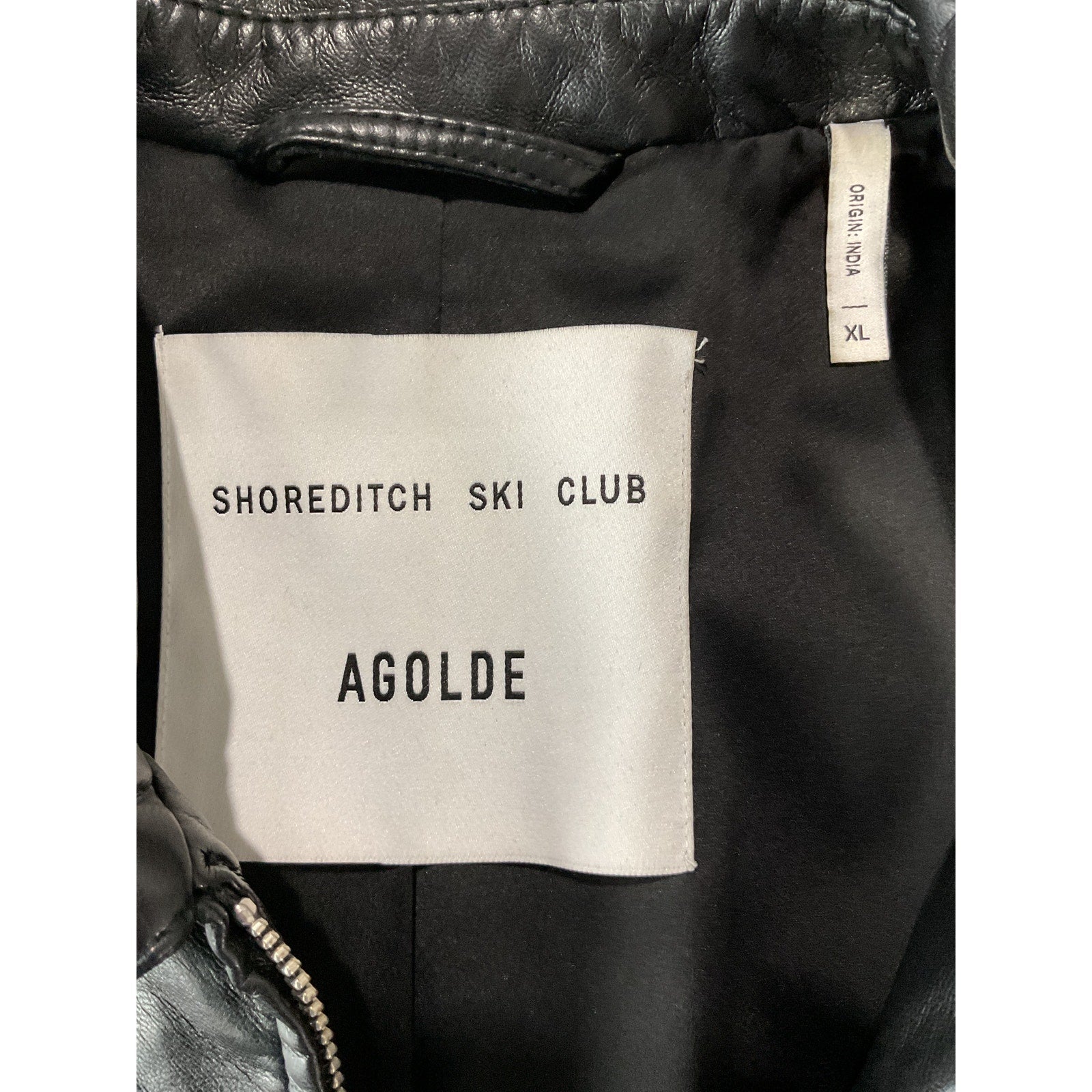 Agolde 'Essie' Black Recycled Leather Cropped Jacket Size XL