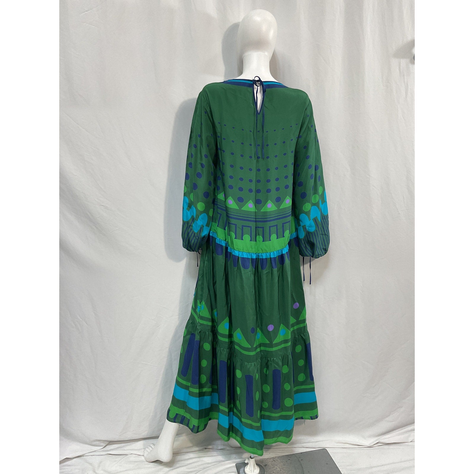 La Doublej 'Vesta' Green Silk Printed Silk-Twill Maxi Dress Size S