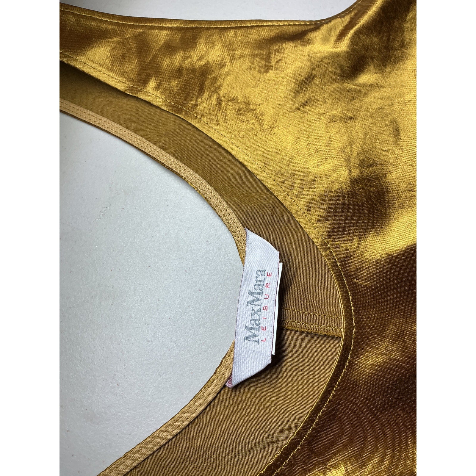 Max Mara 'Talete' Gold Acetate Crinkled-Satin Midi Dress Size 4