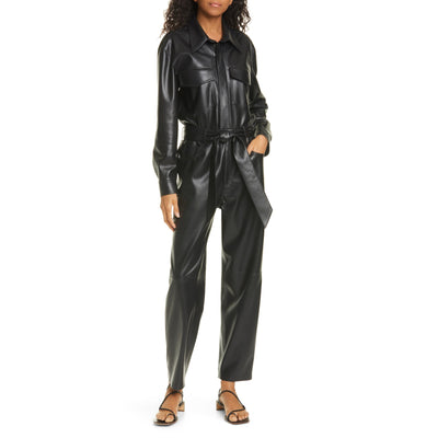 Nanushka Faux Leather Black Ashton Jumpsuit Size M