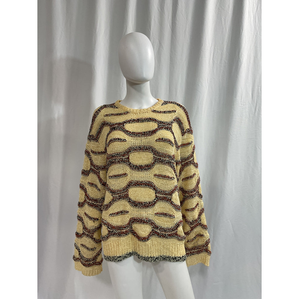 Ulla Johnson Beige Wavy Stripe Demi Pullover Sweater Size L