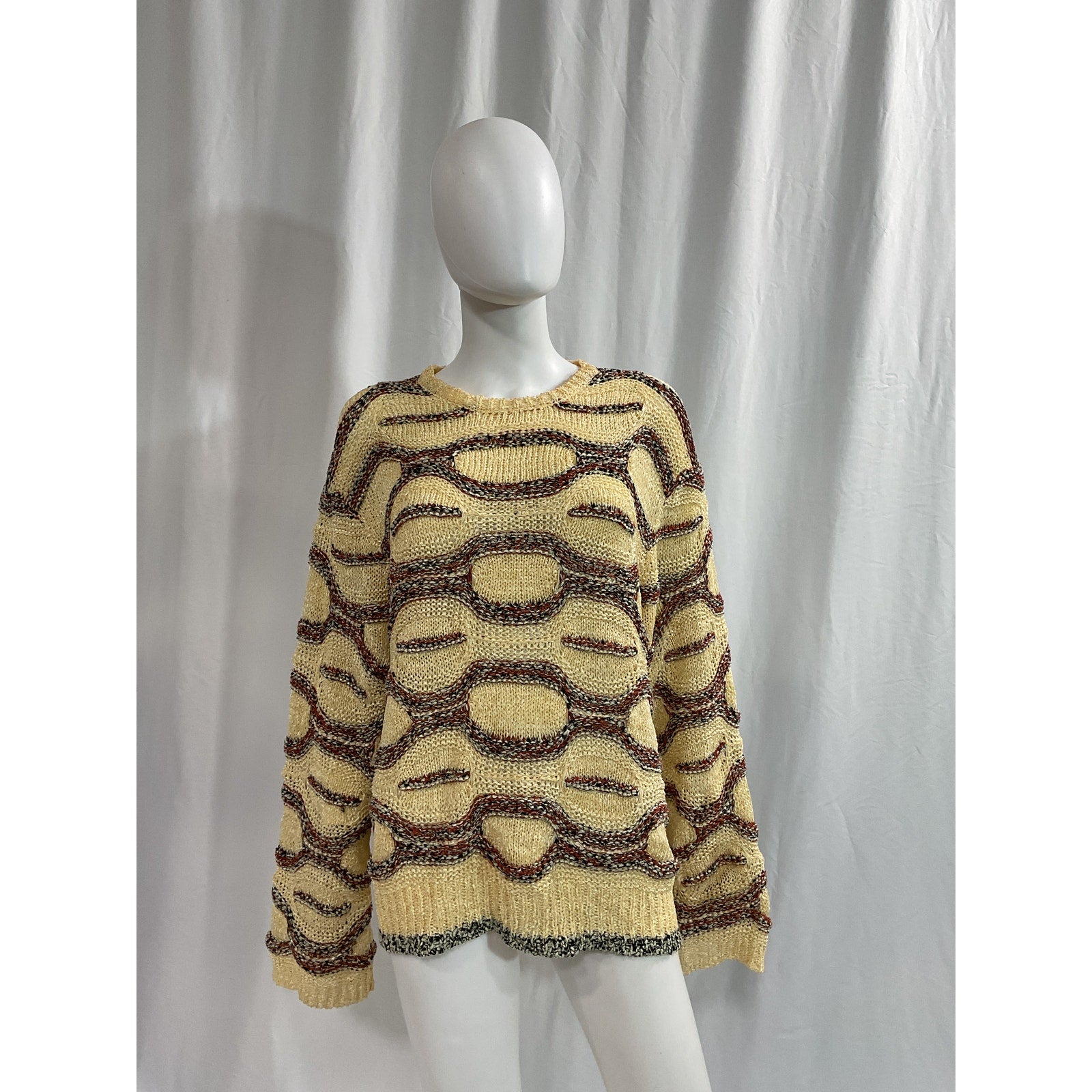 Ulla Johnson Beige Wavy Stripe Demi Pullover Sweater Size L