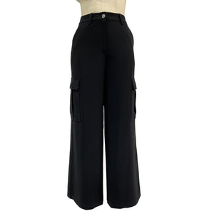 Theory Wide-Leg Black Triacetate Cargo Pant Size 4
