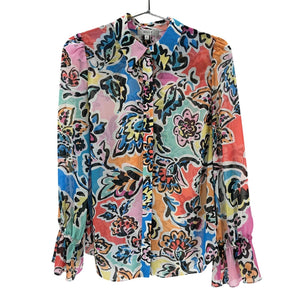 Milly Sheer Multicolor Lacey Rainbow Oasis Blouse Size M