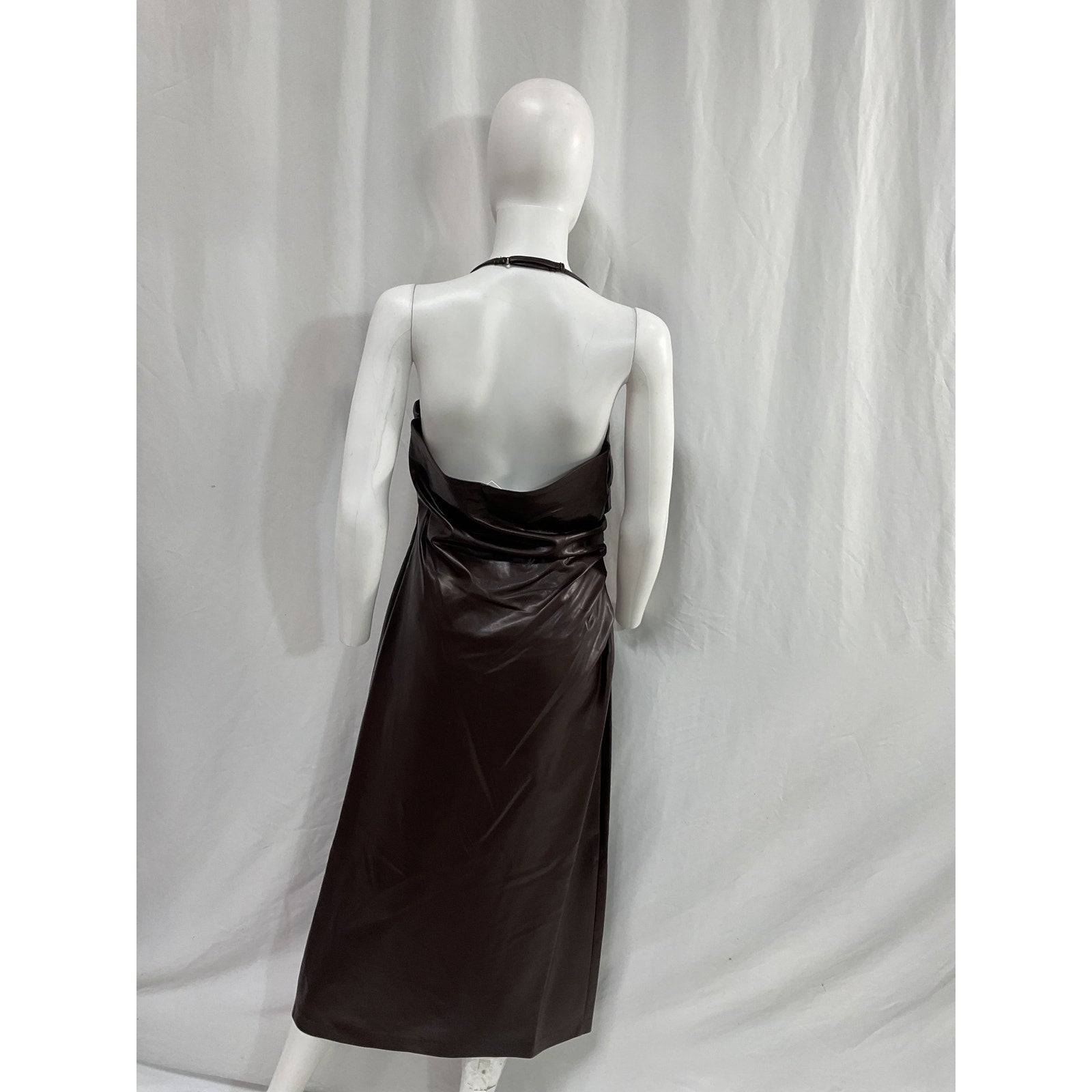 A.L.C. 'Charlotte' Brown Faux-Leather Halter Sleeveless Midi Dress Size 10