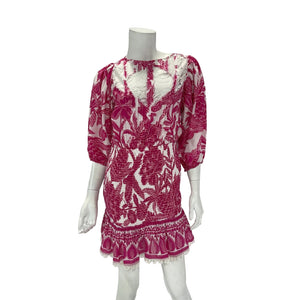 Farm Rio 'Tropical' Pink Woodcut Mini Dress Size XS