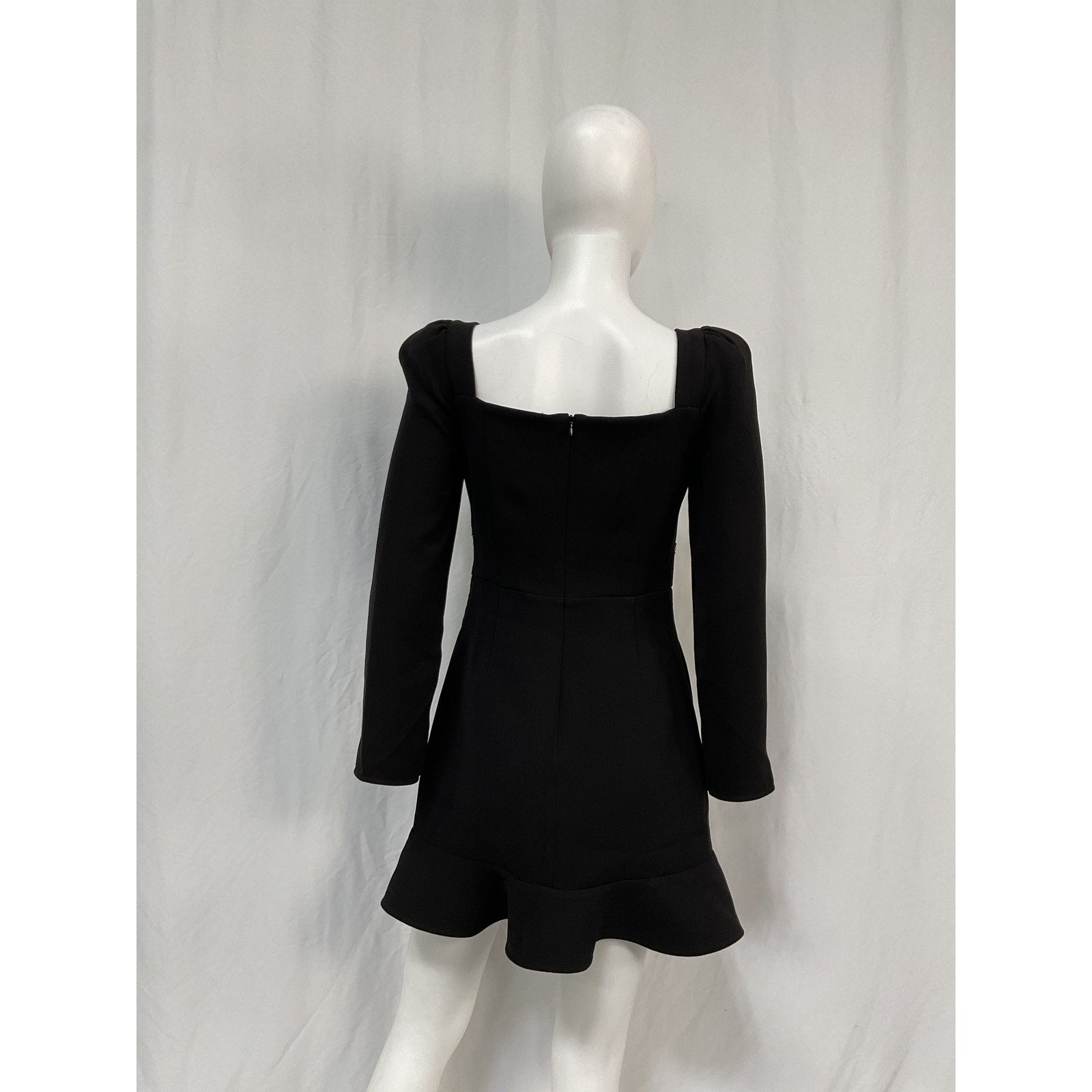 Self-Portrait Crystal-Embellished Ruffled Crepe Black Polyester Mini Dress Size 4