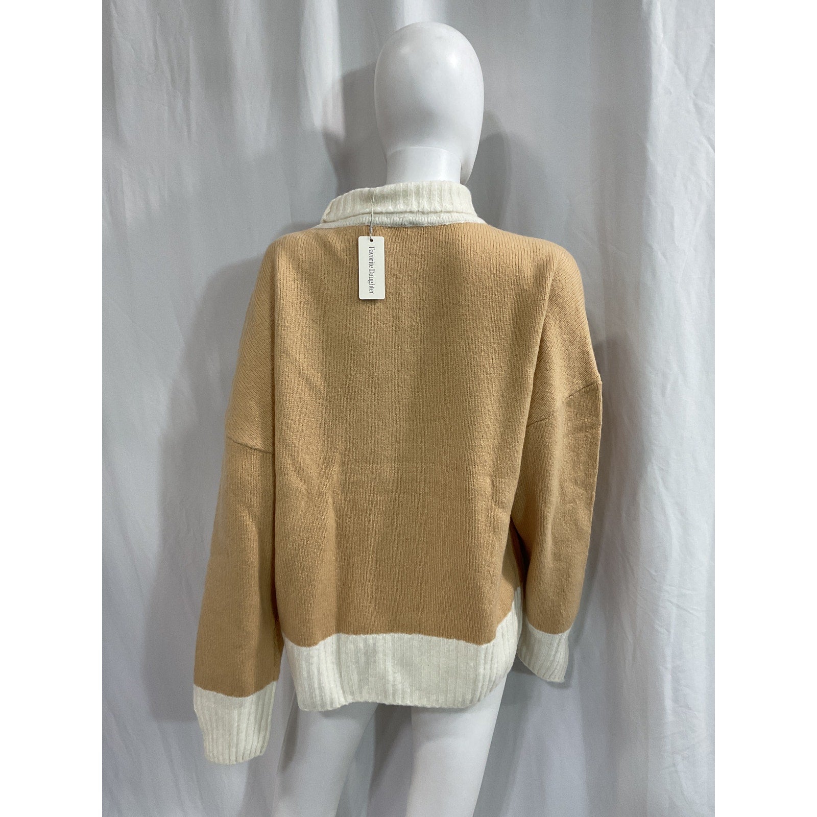 Favorite Daughter 'The Andi' Beige Contrast Rib Turtleneck Wool & Cashmere Blend Sweater Size M - NWT