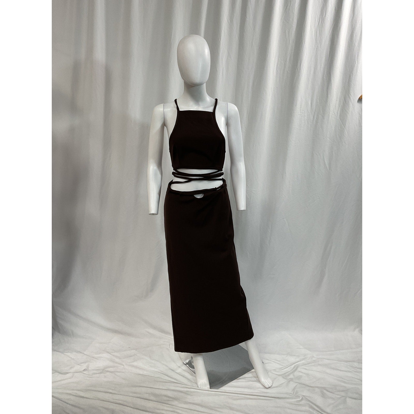 Christopher Esber 'Wrapped' Brown Back Cut Out Interlock Tie Halter Dress Size 2