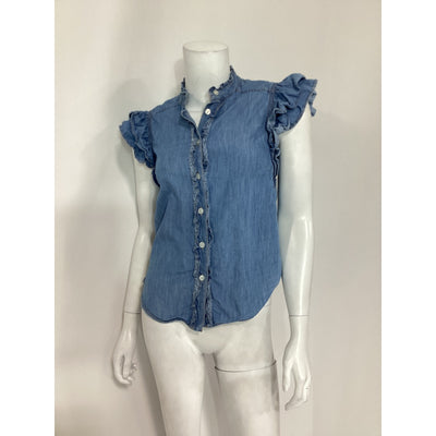 Veronica Beard 'Tenille' Blue Ruffled-Sleeve Shirt Size XS