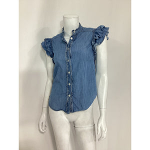 Veronica Beard 'Tenille' Blue Ruffled-Sleeve Shirt Size XS