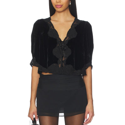 Rixo Velvet Black Ursula Top Size S