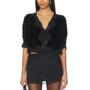 Rixo Velvet Black Ursula Top Size S