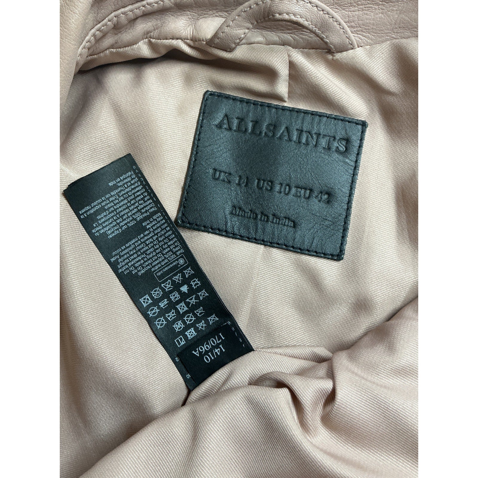 Allsaints 'Rift' Pink Leather Biker Jacket Size 10
