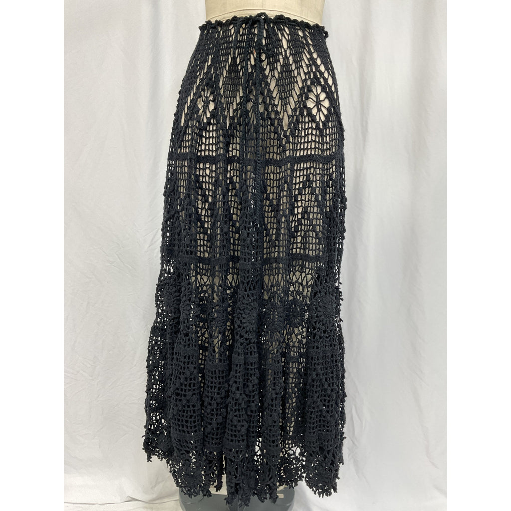 Alix Pinho 'Joyce' Black Cotton Crocheted Maxi Skirt Size L