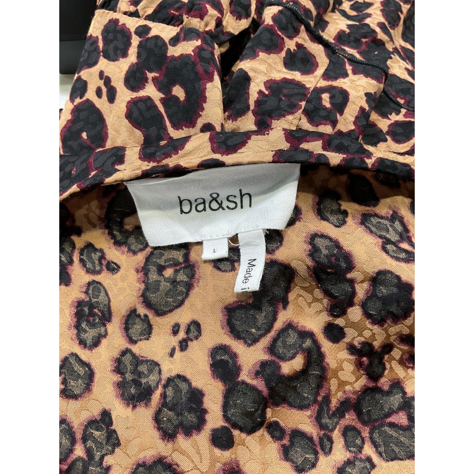 Ba&Sh Animal Print Brown Three Quarter Sleeve V Neck Midi Dress Size L