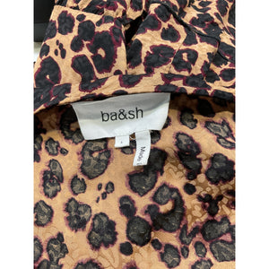Ba&Sh Animal Print Brown Three Quarter Sleeve V Neck Midi Dress Size L