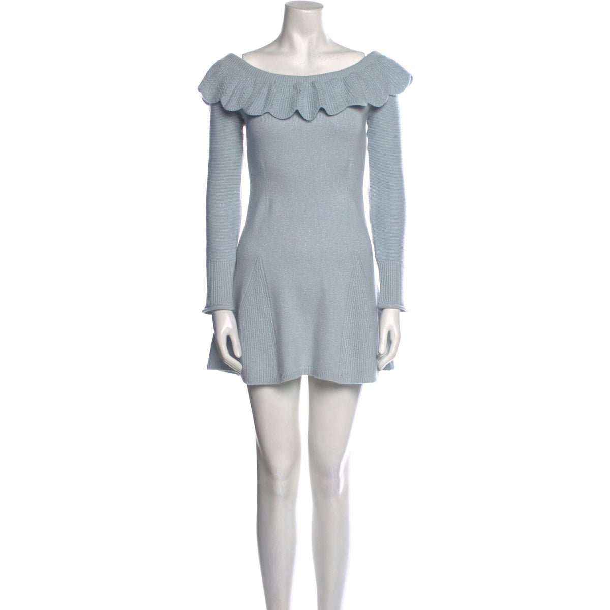 LoveShackFancy Ruffled Light Blue Cashmere Mini Dress Size S NWT