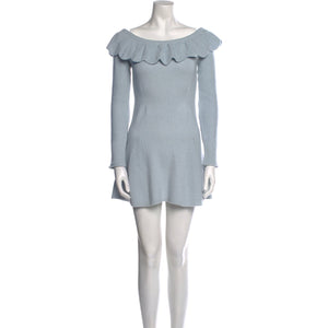 LoveShackFancy Ruffled Light Blue Cashmere Mini Dress Size S NWT