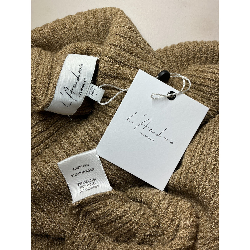 L'Academie 'Lucia' Brown Acrylic Cropped Turtleneck Sweater Size L - NWT
