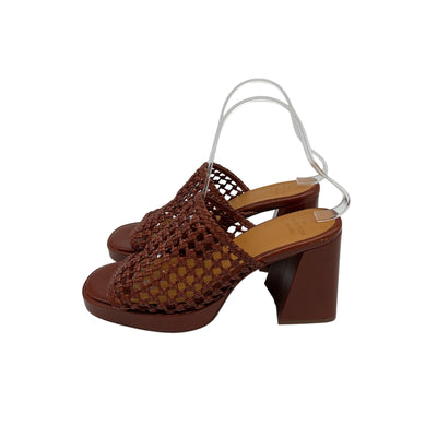 Sézane Brown Leather High Annalisa Mules Size 9