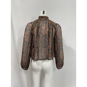 House Of Harlow 1960 'Mareisa' Black Georgette Metallic Blouse Size XS