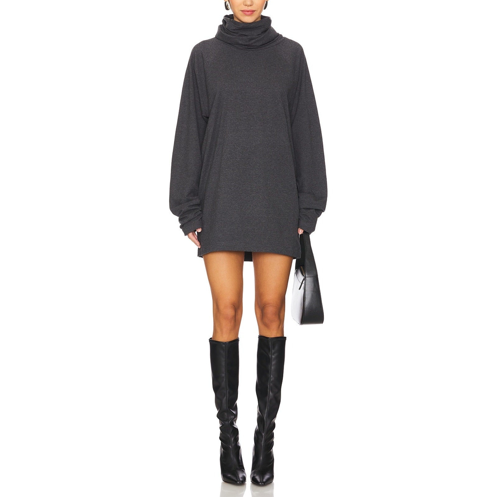 Norma Kamali Oversized 'Raglan' Grey Sleeve Turtleneck Mini Dress Size XS