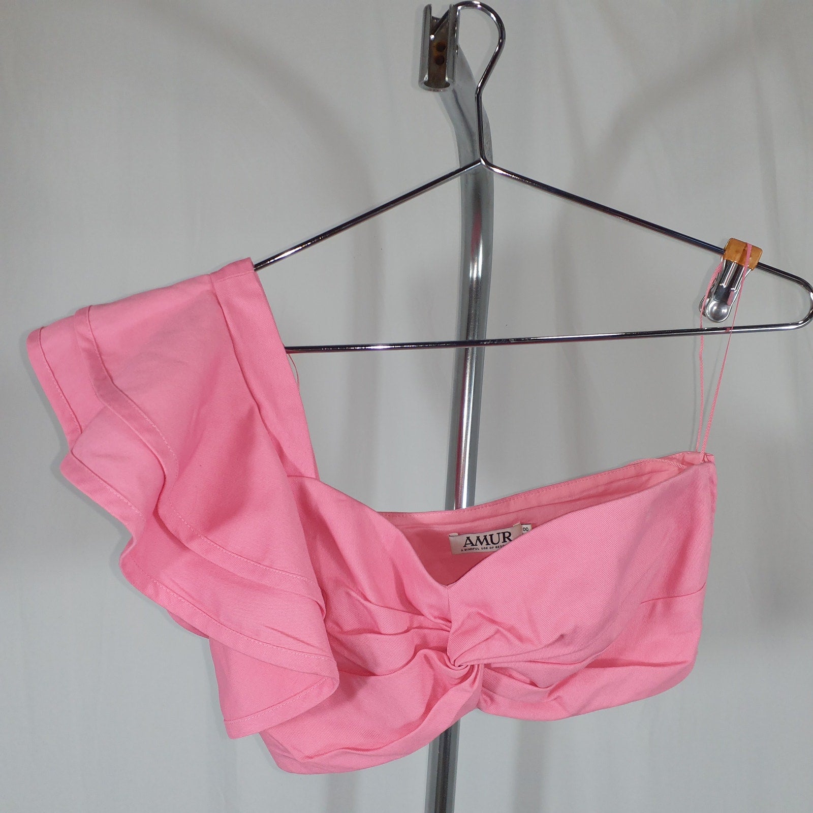 Amur 'Zeha' Pink One Shoulder Bra One Shoulder Knotted Detail Twill Blouse Top Size 0