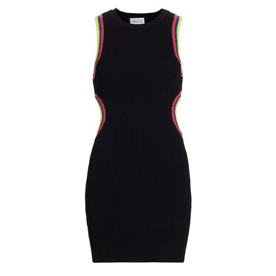 Milly Ribbed Black Crochet Cutout Minidress Size XS P