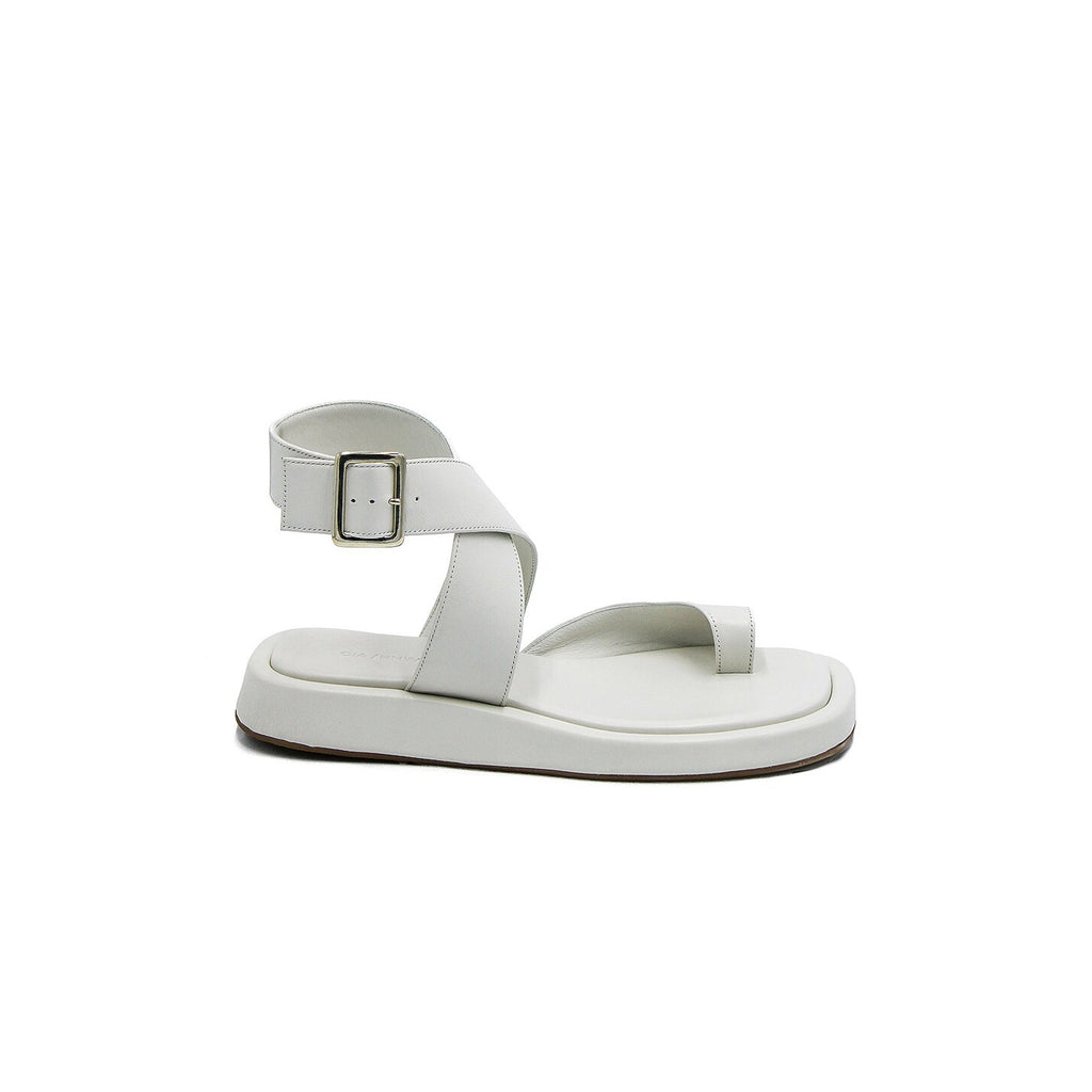 Gia Borghini Rhw Flat Toe White Leather Ring Wrap Sandal Size 40