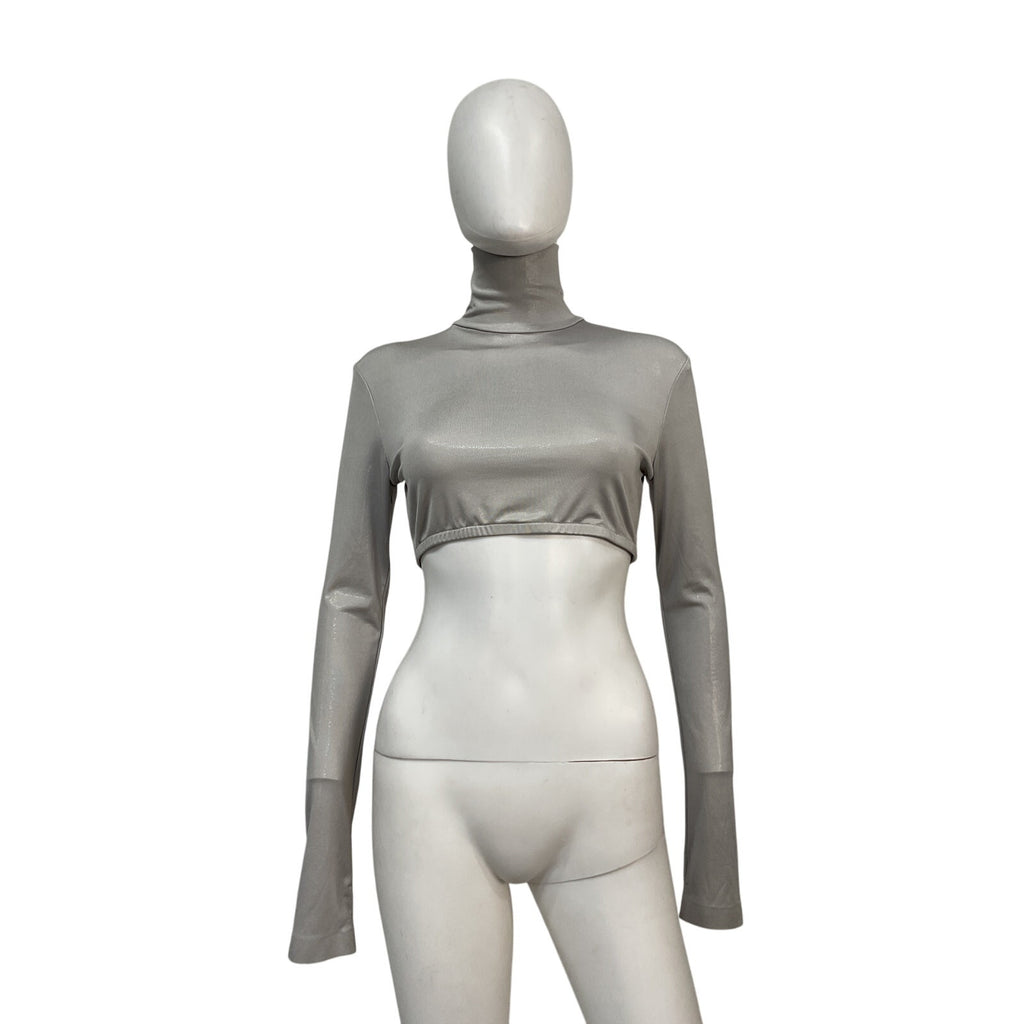 Norma Kamali Grey Polyester Cropped Slim Fit Long Sleeve Turtleneck Top Size S