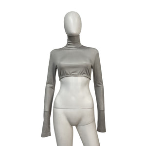 Norma Kamali Grey Polyester Cropped Slim Fit Long Sleeve Turtleneck Top Size S