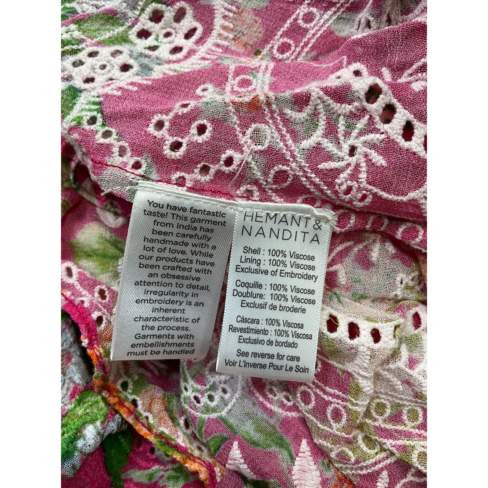 Hemant And Nandita Pink Viscose Short Dress Size S